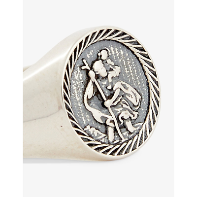 Serge Denimes Mens Silver St Christopher-embossed Oxidised-finish Sterling-silver Ring In Silver