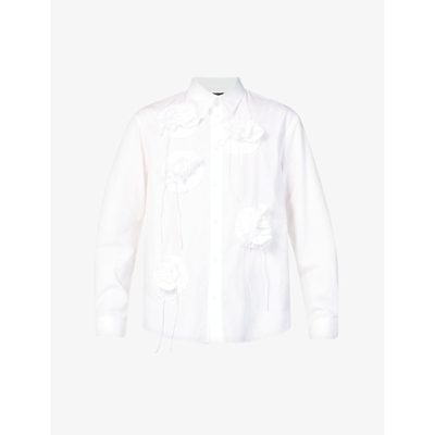 Shop Simone Rocha Men's White Turbo Rose Ruffle-embellished Cotton-poplin Shirt