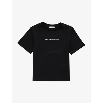 Shop Dolce & Gabbana Boys Nero Kids Logo Text-print Cotton-jersey T-shirt 4-12 Years