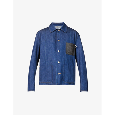 Shop Loewe Men's Navy Blue Patch-pocket Engraved-hardware Regular-fit Denim Jacket