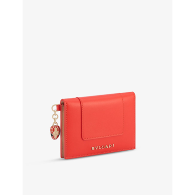 Shop Bvlgari Serpenti Forever Snakehead-charm Leather Card Holder In Orange