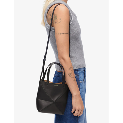 Loewe Puzzle Fold Mini Tote Bag In Shiny Leather In Black