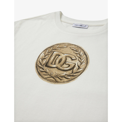 Shop Dolce & Gabbana Boys Bianco Kids Manica Corta Logo-print Cotton-jersey T-shirt 4-12 Years