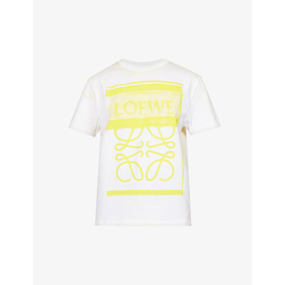 Shop Loewe Womens White/yellow Anagram Graphic-print Regular-fit Cotton-jersey T-shirt