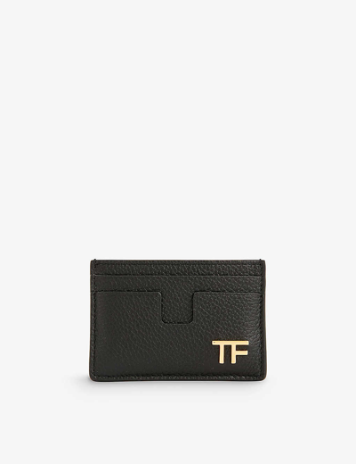 Shop Tom Ford Men's Black T-line Logo-plaque Leather Card Holder