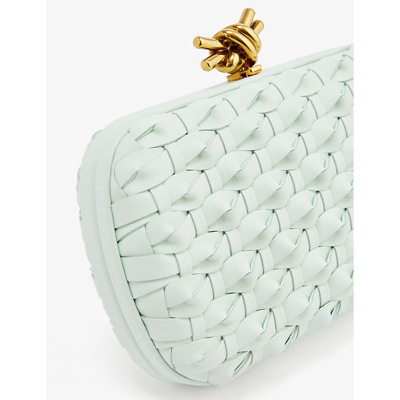 Shop Bottega Veneta Women's Glacier-muse Brass Knot Intrecciato-woven Leather Clutch Bag