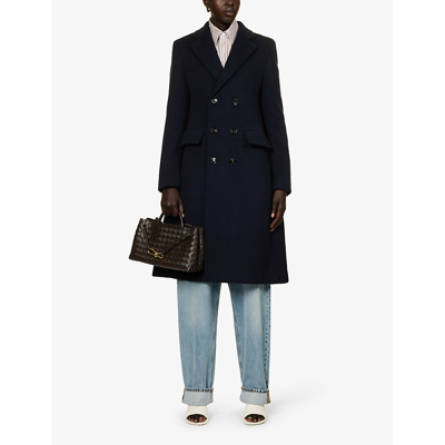 Shop Bottega Veneta Double-breasted Wool And Cashmere-blend Coat In Navy