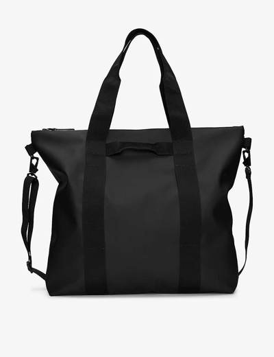 Shop Rains Womens Black Brand-tab Waterproof Coated-shell Tote Bag In 01 Black
