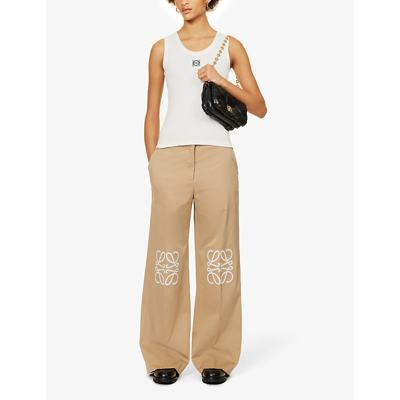 Shop Loewe Womens White Anagram-embroidered Stretch-cotton Tank Top