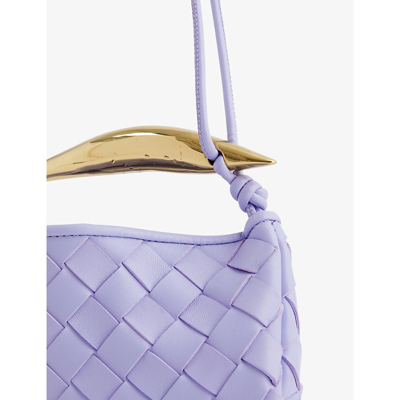 Shop Bottega Veneta Sardine Intrecciato-weave Leather Top-handle Bag In Amethyst-m Brass