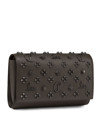 Shop Christian Louboutin Paloma Leather Embellished Clutch Bag In Grey