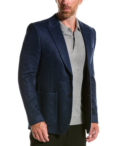 Shop Ted Baker Keanuj Jersey Slim Fit Linen-blend Blazer In Blue