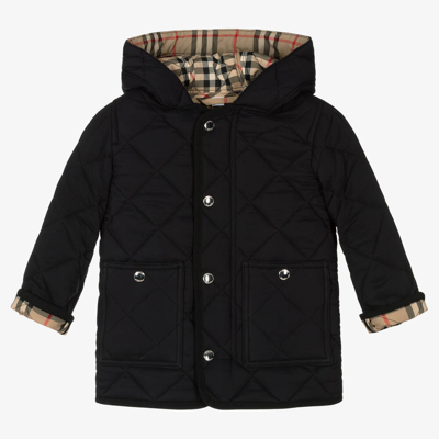 Shop Burberry Black Quilted Vintage Check Baby Coat