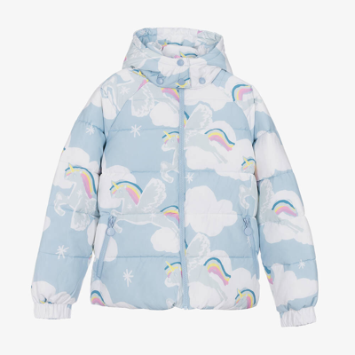 Shop Stella Mccartney Kids Teen Girls Blue Unicorn Puffer Jacket