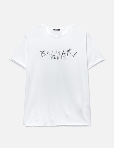 Shop Balmain Raw Edge T-shirt In White