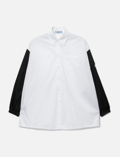 Shop Prada Shirt With Nylon Sleeves In White