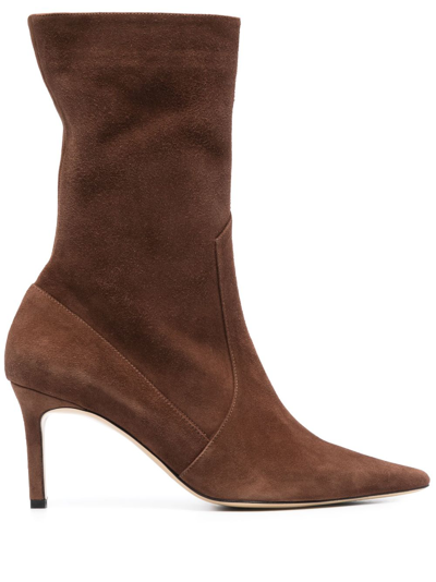 Shop P.a.r.o.s.h Stivale 80mm Suede Ankle Boots In Brown
