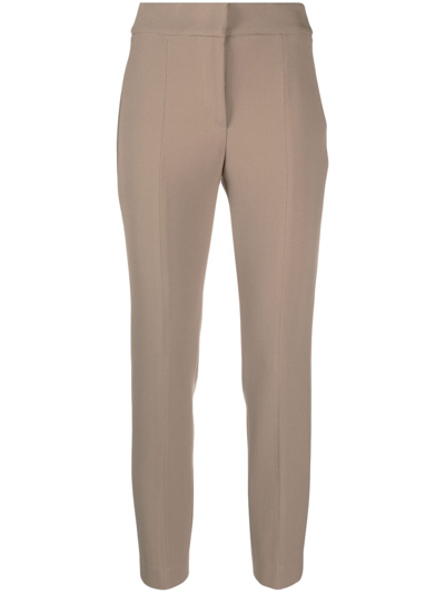 Shop Peserico Cropped Slim-fit Trousers In Brown