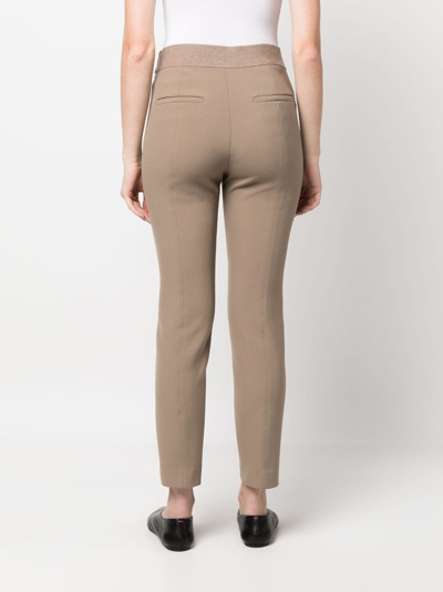 Shop Peserico Cropped Slim-fit Trousers In Brown