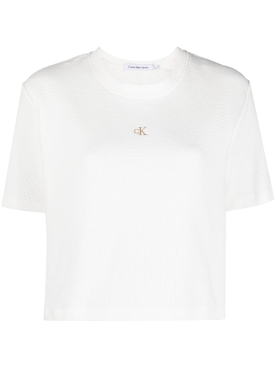 Shop Calvin Klein Jeans Est.1978 Logo-embroidered Cotton T-shirt In White
