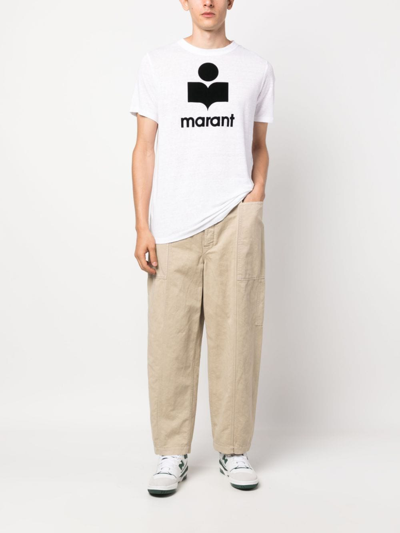 Shop Marant Logo-print Linen T-shirt In White