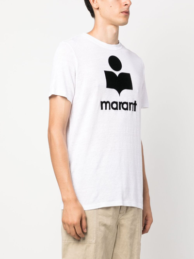 Shop Marant Logo-print Linen T-shirt In White