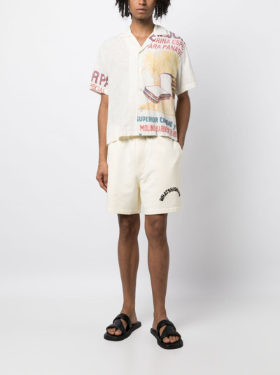 Bode Whatshisname Logo-print Cotton Track Shorts In Neutrals
