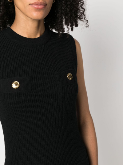 Shop Moschino Buttoned Ribbed-knit Dress In Black