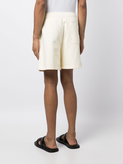 Shop Bode Whatshisname Logo-print Cotton Track Shorts In Neutrals