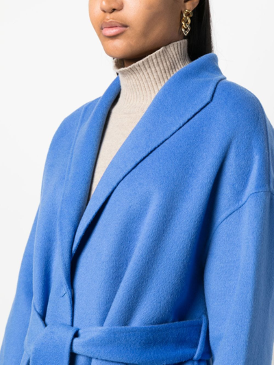 Shop Ermanno Firenze V-neck Belted Midi Coat In Blue