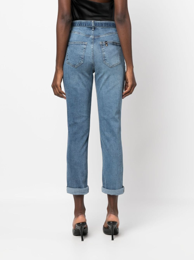 Shop Liu •jo Belted Cropped Jeans In Blue
