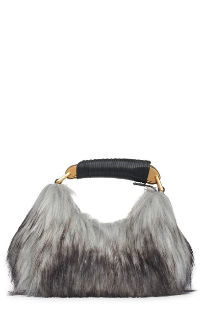 Shop Tom Ford Mini Bianca Faux Fur Hobo Bag In Grey Melange