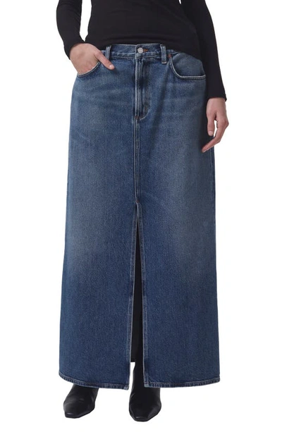 Shop Agolde Leif Longline Denim Skirt In Swing