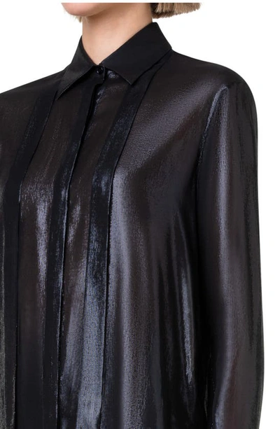 Shop Akris Metallic Silk Blend Blouse In 009 Black