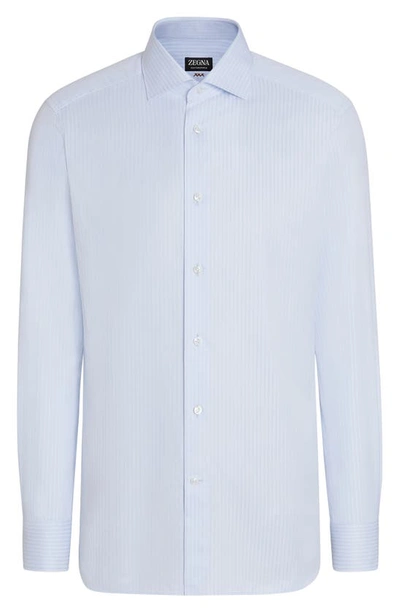 Shop Zegna Centoventimila Couture Tonal Microstripe Button-up Shirt In Blue