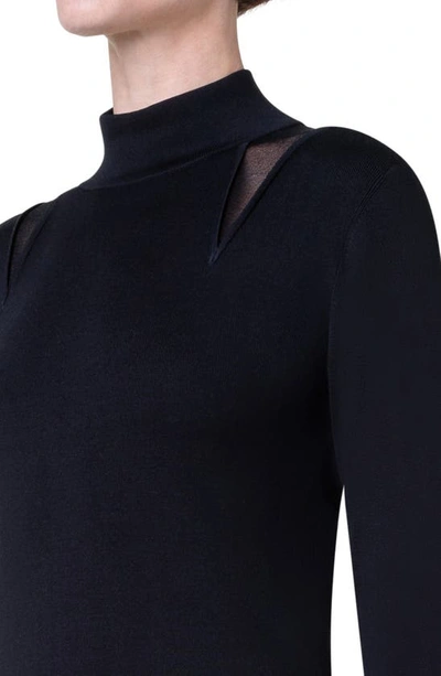 Shop Akris Sheer Cutout Detail Stretch Silk Top In 009 Black