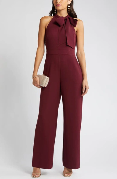 Shop Vince Camuto Bow Neck Stretch Crepe Jumpsuit In Merlot