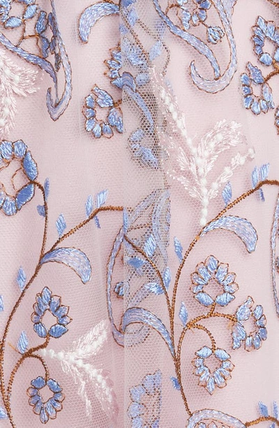 Shop Giambattista Valli Floral Embroidered Long Sleeve Gown In Light Blue/ Rose
