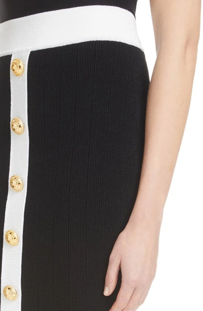Shop Balmain Button Detai Rib Knit Skirt In Eab Black/ White