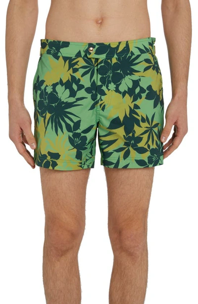 Shop Tom Ford Tropical Floral Compact Poplin Swim Trunks In New Tropical Floral Green