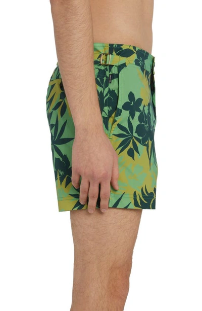 Shop Tom Ford Tropical Floral Compact Poplin Swim Trunks In New Tropical Floral Green