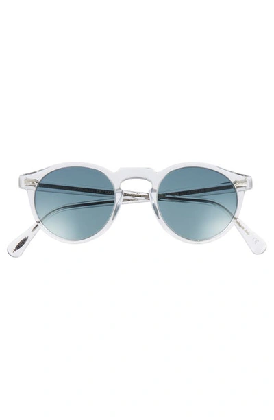 Shop Oliver Peoples Gregory Peck 47mm Round Sunglasses In Crystal/ Indigo