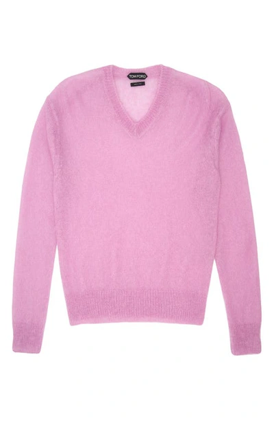 Shop Tom Ford V-neck Mohair Blend Sweater In Pink Lavender