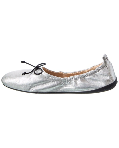 Shop Tod's Leather Ballerina Flat In Silver