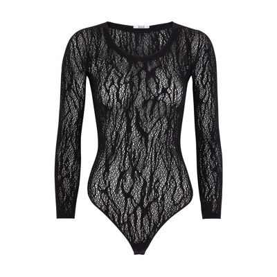 Shop Wolford Snake Lace Bodysuit In Black