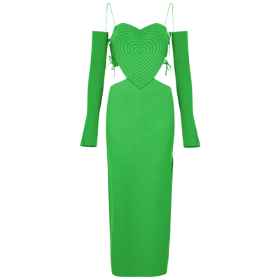 Shop Mach & Mach Heart Stretch-knit Midi Dress In Green