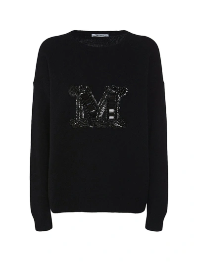 Shop Max Mara Palato Cashmere Knit Sweater W/ Logo In Black