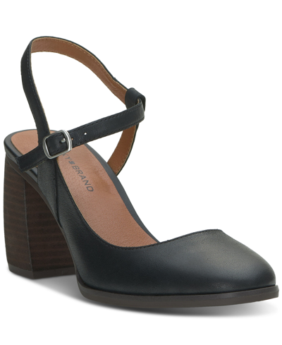 Shop Lucky Brand Women's Xarissa Ankle-strap Asymmetrical Block-heel Pumps Women's Shoes In Black