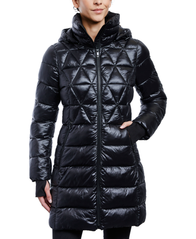 Shop Anne Klein Women's Shine Hooded Packable Puffer Coat In Black