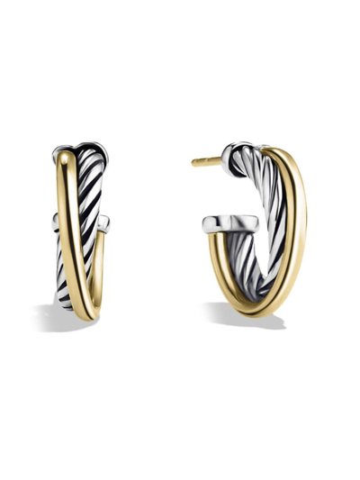 Shop David Yurman Women's Crossover Extra-small Hoop Earrings With Gold In Metallic